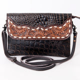 OHLAY WALLET Hand Tooled Crocodile Embossed Genuine Leather women bag western handbag purse