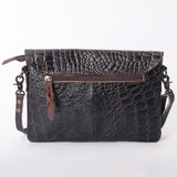 OHLAY WALLET Hand Tooled Crocodile Embossed Genuine Leather women bag western handbag purse