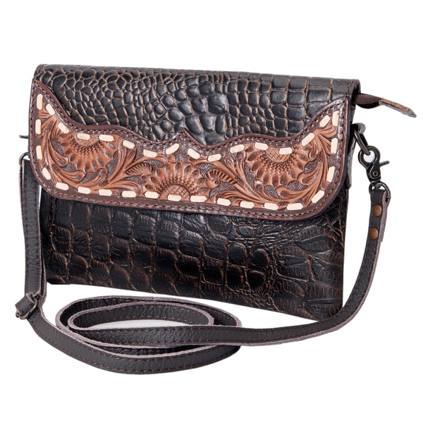 OHLAY WALLET Hand Tooled Crocodile Embossed Genuine Leather women bag western handbag purse - Uhorse
