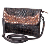 OHLAY WALLET Hand Tooled Crocodile Embossed Genuine Leather women bag western handbag purse