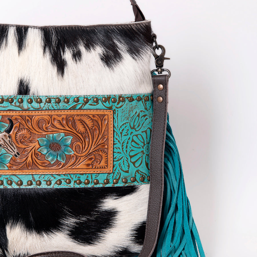 OHLAY Messenger Hand Tooled Embossed Hair-on Genuine Leather women bag western handbag purse