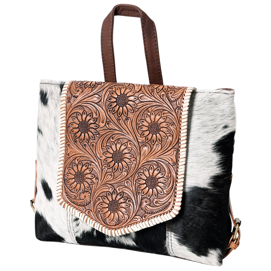 OHLAY KBK128 Backpack Hand Tooled Hair-On Genuine Leather women bag by Hilason – Cowboy and equestrian accessories