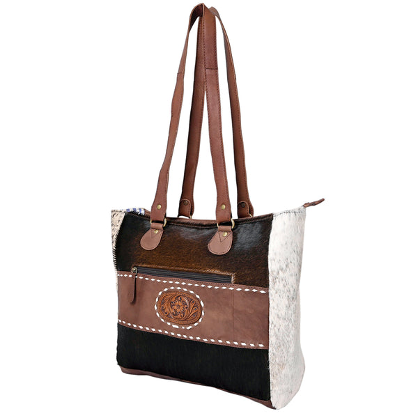OHLAY KBK132 TOTE Hand Tooled Hair-on Genuine Leather women bag by Hilason – Cowboy and equestrian accessories