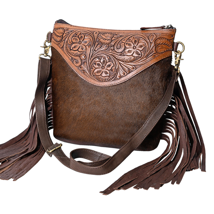 OHLAY KBK135 HOBO Hand Tooled Hair-on Genuine Leather women bag by Hilason – Cowboy and equestrian accessories