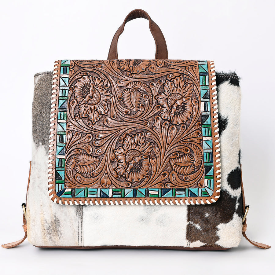 OHLAY Backpack Hand Tooled Hair-On Genuine Leather Women Bag Western Handbag Purse | Womens Handbags Belt for Summer