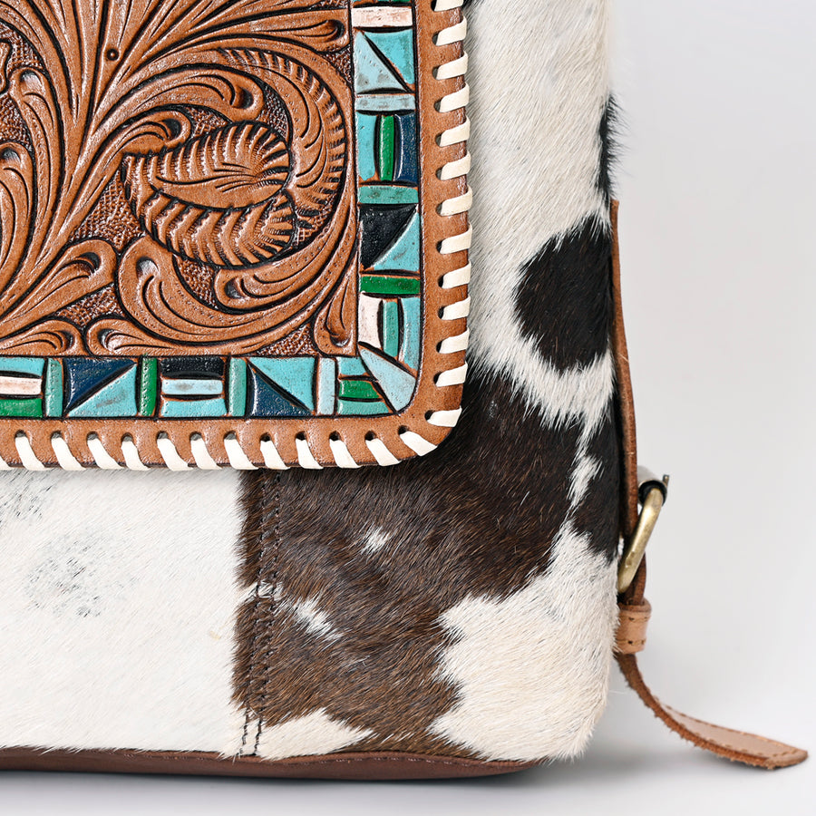 OHLAY Backpack Hand Tooled Hair-On Genuine Leather Women Bag Western Handbag Purse | Womens Handbags Belt for Summer