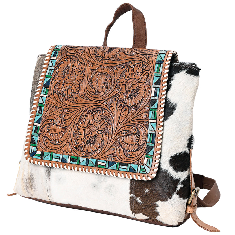 OHLAY KBK136 Backpack Hand Tooled Hair-On Genuine Leather women bag by Hilason – Cowboy and equestrian accessories