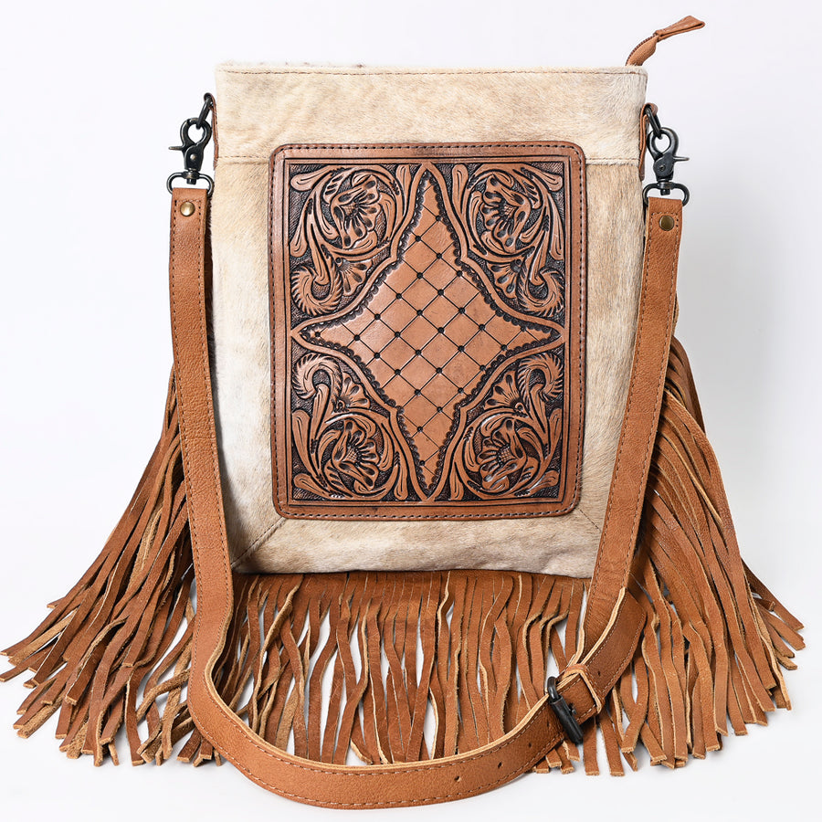 American Darling Messenger Hand Tooled Hair On Genuine Leather Western Women Bag Handbag Purse | Cute