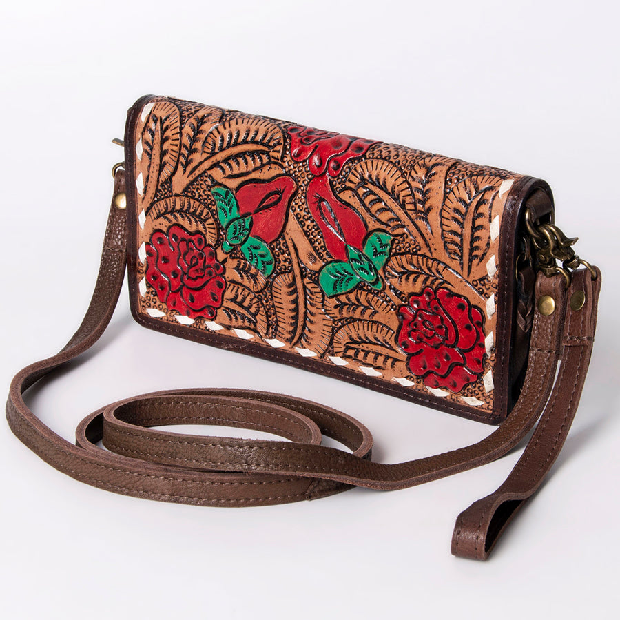 American Darling Hand Tooled Floral Leather Organiser Bag - Handcrafted Western - Uhorse
