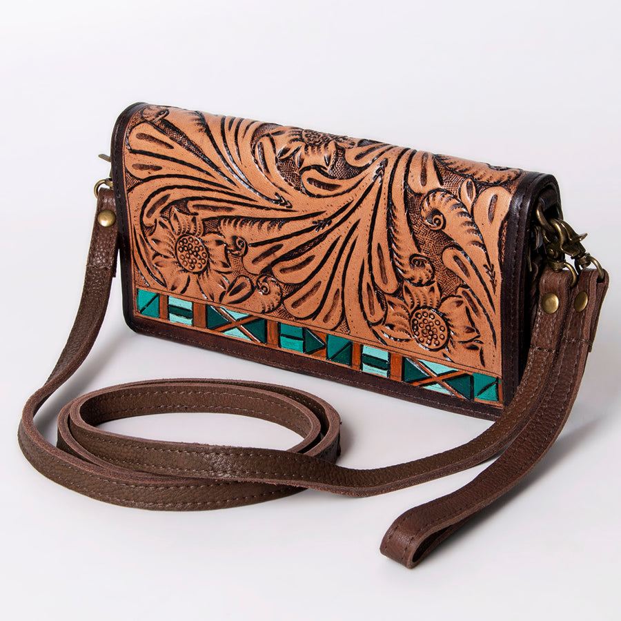 American Darling Hand Tooled Floral Leather Organiser Bag - Handcrafted Western - Uhorse