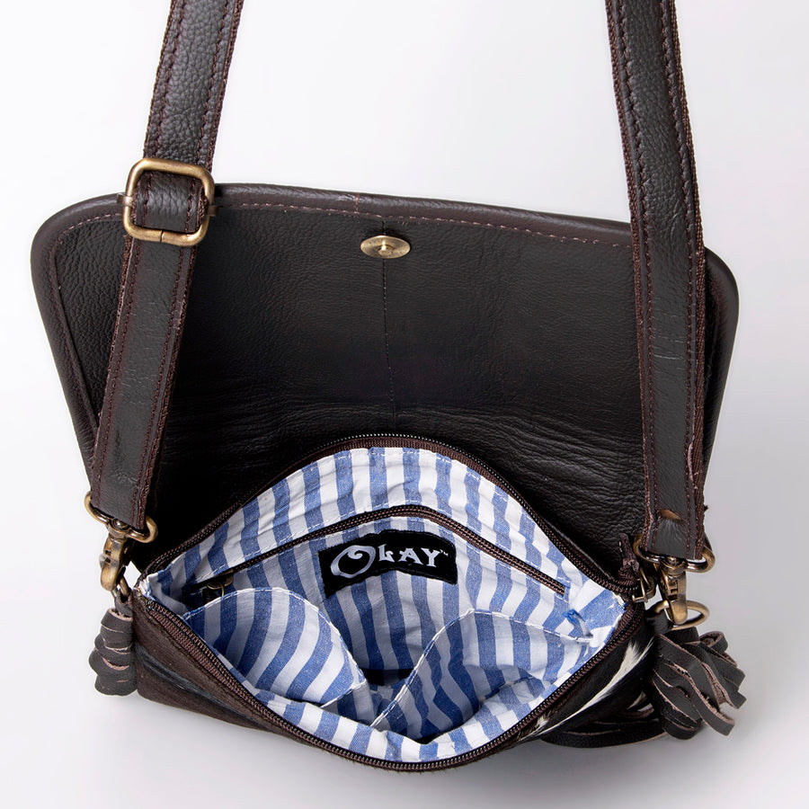 Ohlay Bags KBA126 Cross Body I Hand Tooled Hair-On Genuine Leather Women Bag Western Handbag Purse