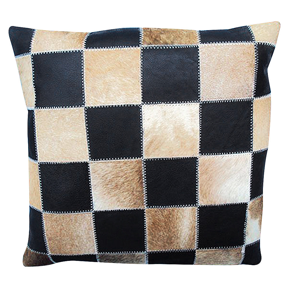 Pl424F- Smooth Leather Patchwork Cushion Pillow Cover 16 X 16