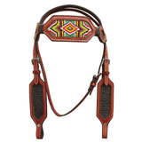 Hilason Western Horse Headstall Bridle American Leather Brown Beaded