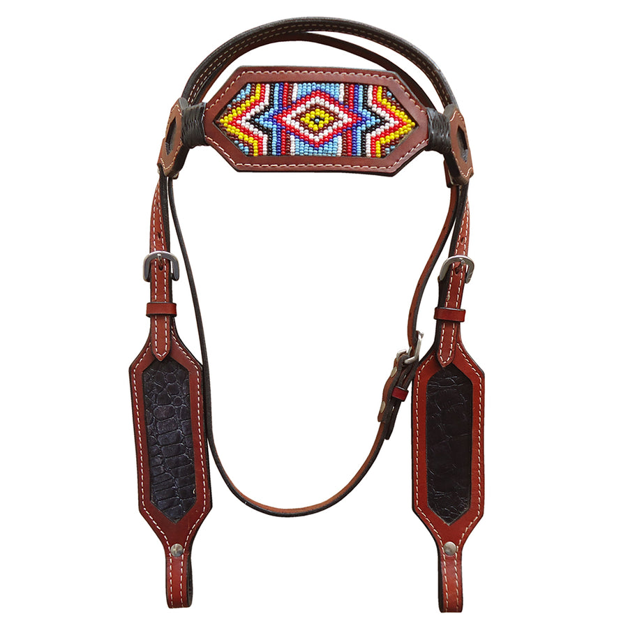 Hilason W. H. Headstall Bridle American Leather Beaded Inlay by Hilason – Cowboy and equestrian accessories