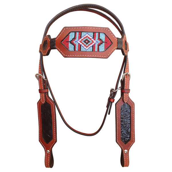 Hilason Western Horse Headstall Bridle American Leather Brown Beaded Crocodile - Uhorse