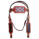 Hilason Western Horse Headstall Bridle American Leather Brown Beaded Crocodile - Uhorse