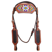 Hilason Western Horse Headstall Bridle American Leather Brown Beaded