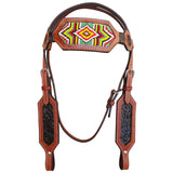 Hilason Western Horse Headstall Bridle American Leather Brown Beaded