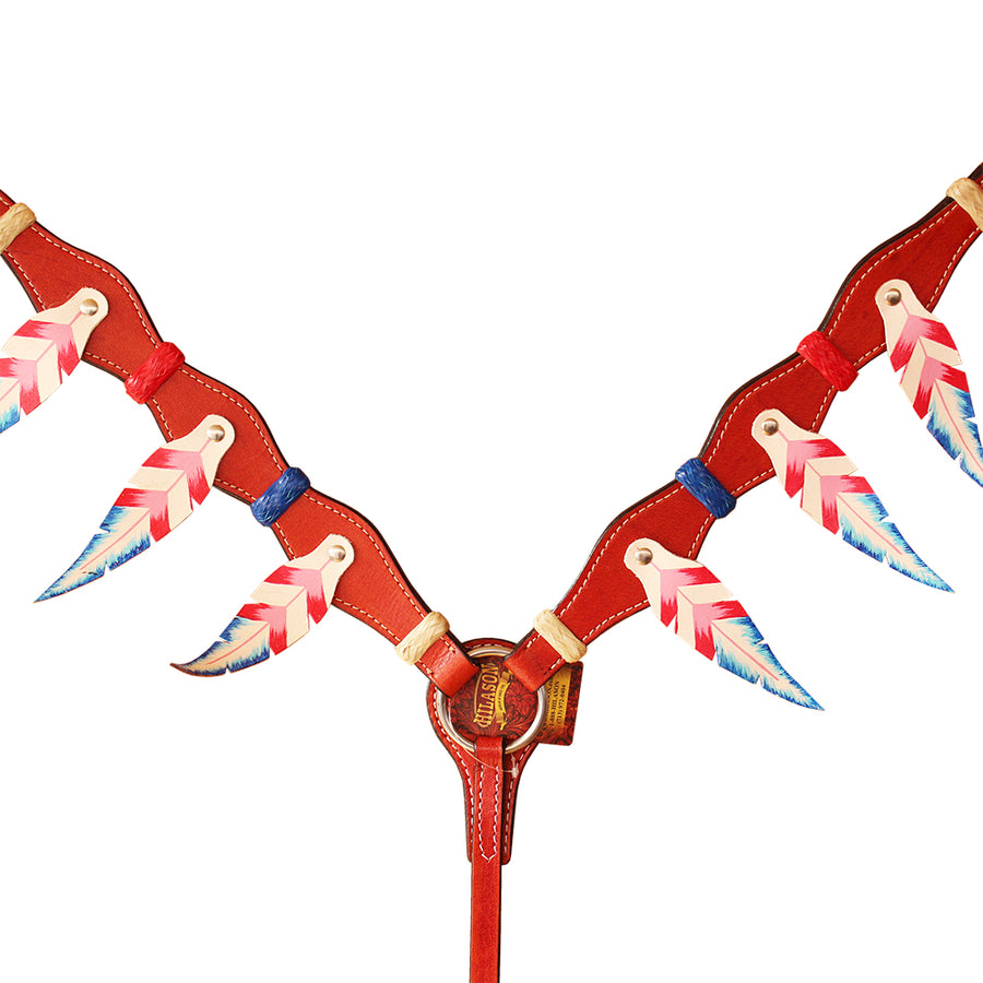 Red leather breast collar with feathered knife sheaths - Uhorse