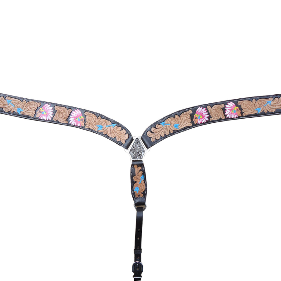 HILASON W. H. Genuine Leather Floral Hand Painted Breast Collar Brown by Hilason – Cowboy and equestrian accessories