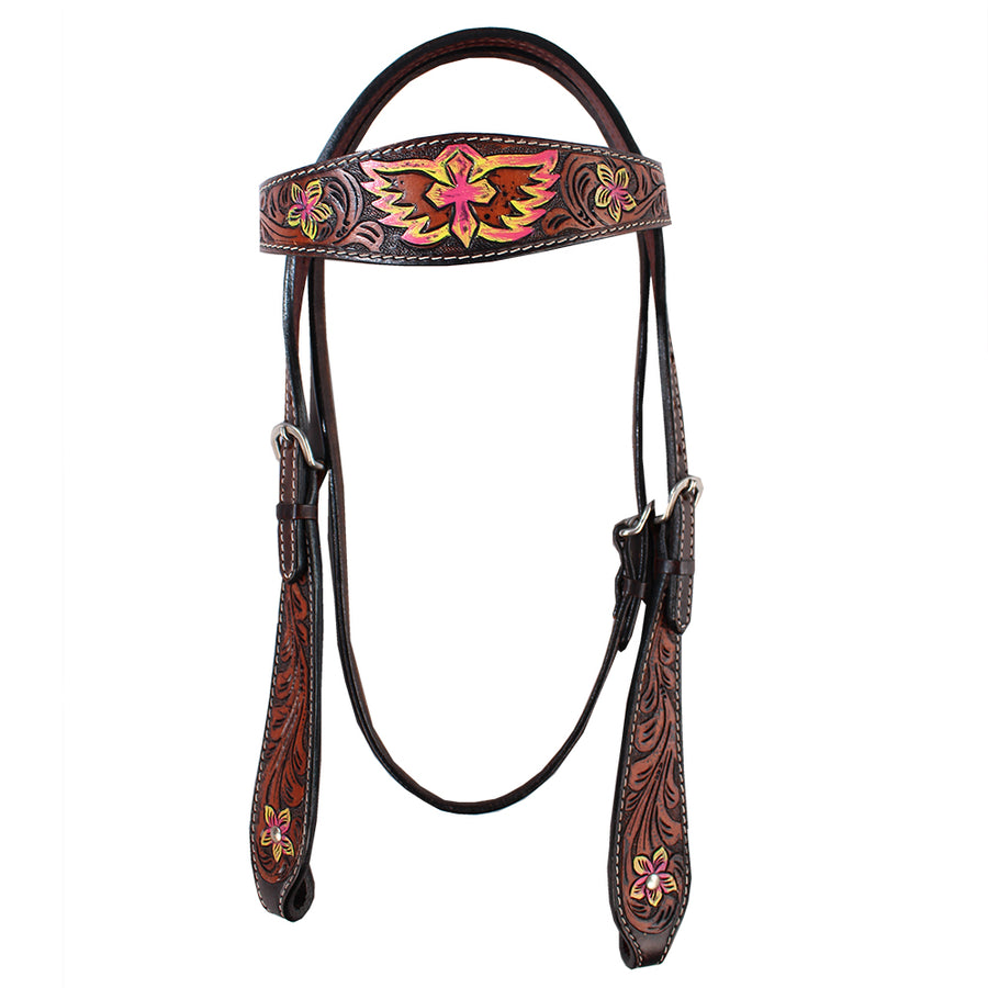 HILASON Western Horse Headstall Tack Genuine American Leather Hand Tooled - Uhorse