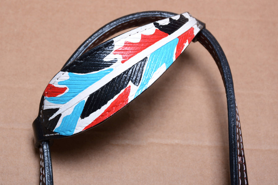 HILASON Western Horse Genuine Leather Printed One Ear Headstall Black | for