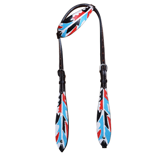 HILASON Western Horse Genuine Leather Printed One Ear Headstall Black - Uhorse