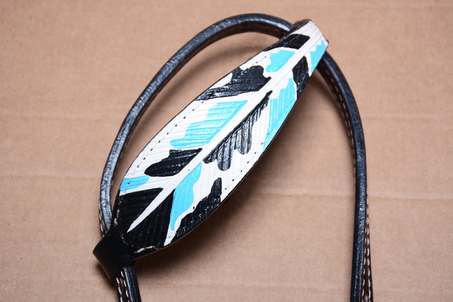 HILASON Western Horse Genuine Leather Printed One Ear Headstall Turquoise & Black | for