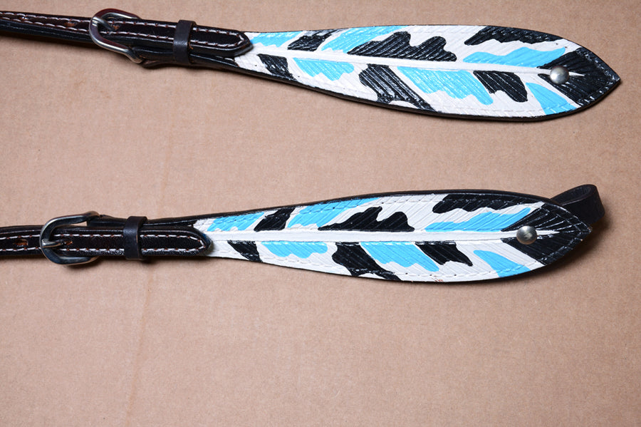 HILASON Western Horse Genuine Leather Printed One Ear Headstall Turquoise & Black | for