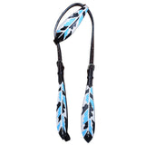 HILASON Western Horse Genuine Leather Printed One Ear Headstall Turquoise & Black | Horse Headstall | Horse Leather Headstall | Western Headstall | Headstall for Horse