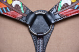 HILASON Western Horse Genuine Leather Printed Breast Collar Black | Horse Breast Collar | Leather Breast Collar | Western Breast Collar