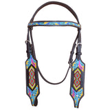 Hilason Western Horse Headstall Leather Beaded Inlay Turquoise