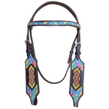 Hilason Western Horse Headstall Leather Beaded Inlay Black