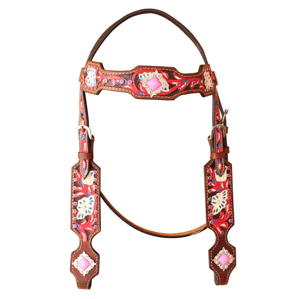Hilason Western Horse Headstall Leather Concho Beaded Inlay Brown