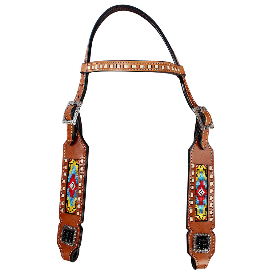 HILASON Western Genuine Leather Horse Headstall Tack Dark Brown Beaded - Uhorse