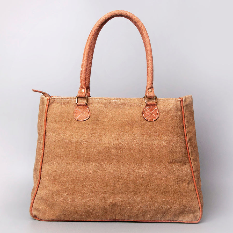 OHLAY Acid Wash Real Cowhide Leather and Upcycled Canvas Weekender Bag | Womens Western Handbags Belt for Women Summer