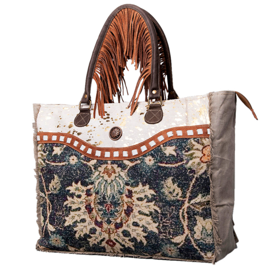 OHLAY WEEKENDER Upcycled Canvas Hair-on Genuine Leather women bag by Hilason – Cowboy and equestrian accessories