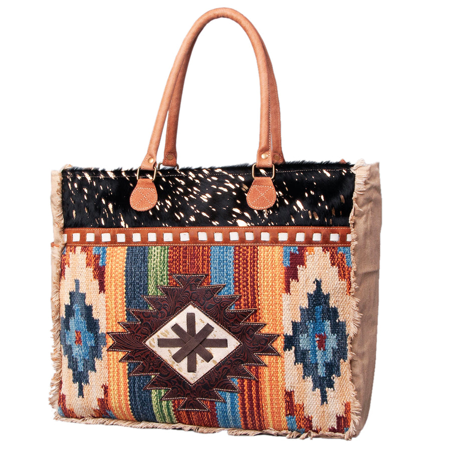 OHLAY KB509 TOTE Upcycled Wool Canvas Embossed Hair-on Genuine Leather by Hilason – Cowboy and equestrian accessories