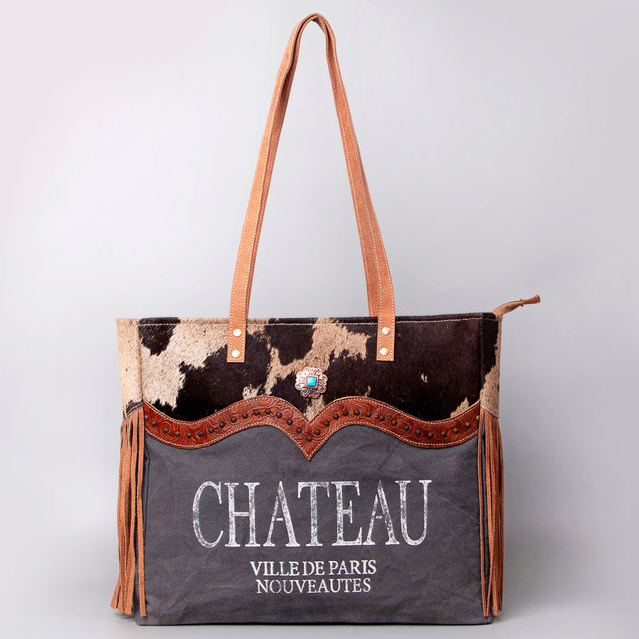 OHLAY Acid Wash Real Cowhide Leather and Upcycled Canvas Weekender Bag | Womens Western Handbags Belt for Women Summer
