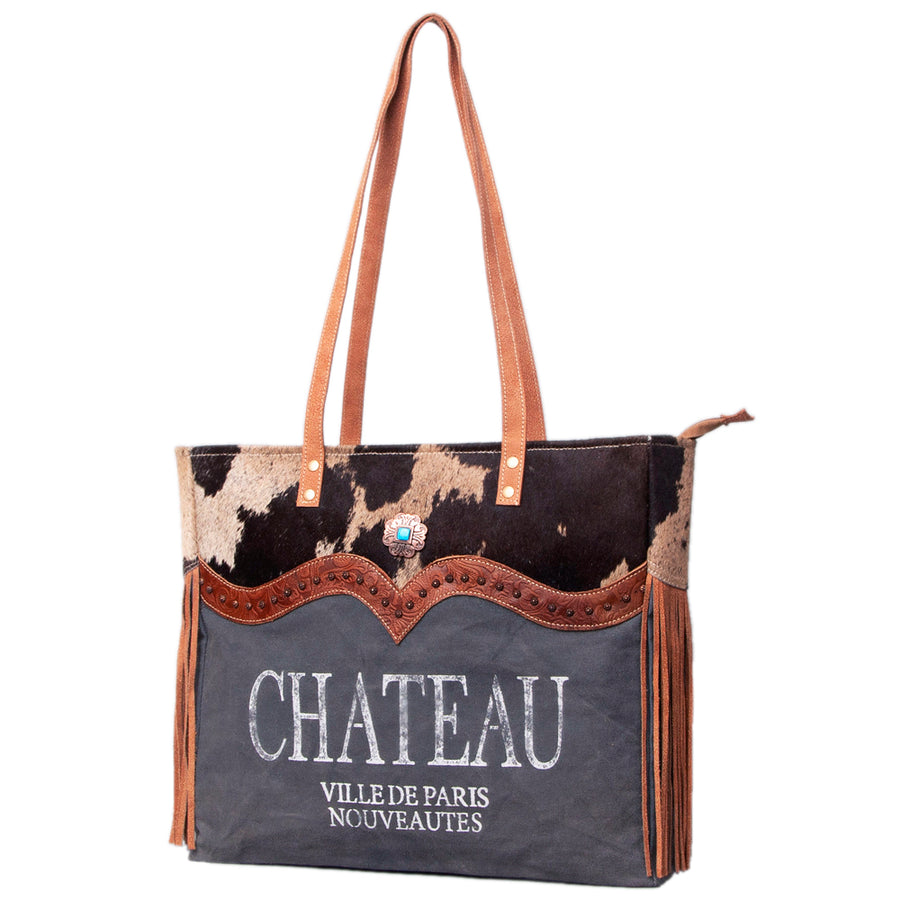 OHLAY WEEKENDER Upcycled Canvas Embossed Hair-on Genuine Leather women by Hilason – Cowboy and equestrian accessories