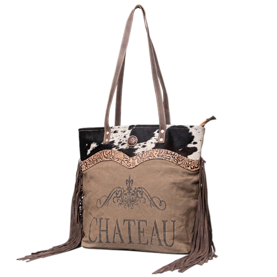 OHLAY KB512 TOTE Upcycled Canvas Embossed Hair-on Genuine Leather by Hilason – Cowboy and equestrian accessories