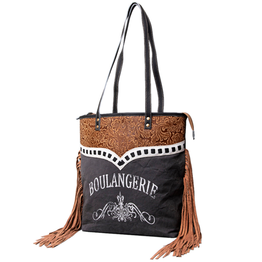 OHLAY KB513 TOTE Upcycled Canvas Embossed Genuine Leather women bag by Hilason – Cowboy and equestrian accessories
