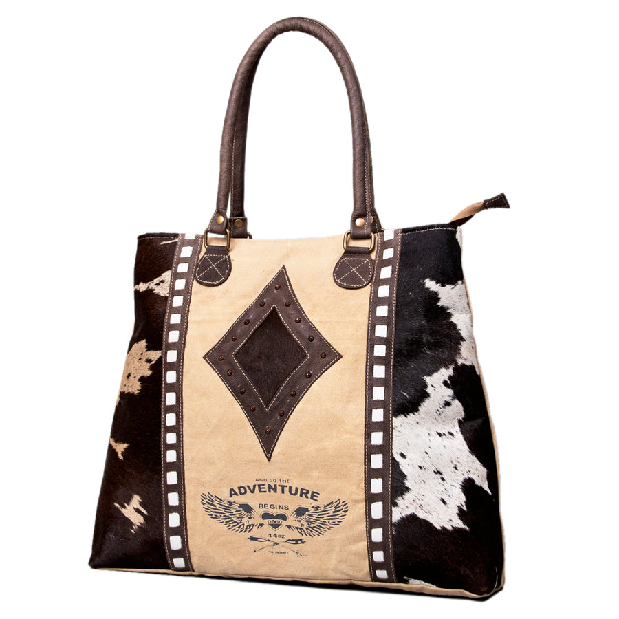 OHLAY KB516 TOTE Upcycled Canvas Hair-on Genuine Leather women bag by Hilason – Cowboy and equestrian accessories