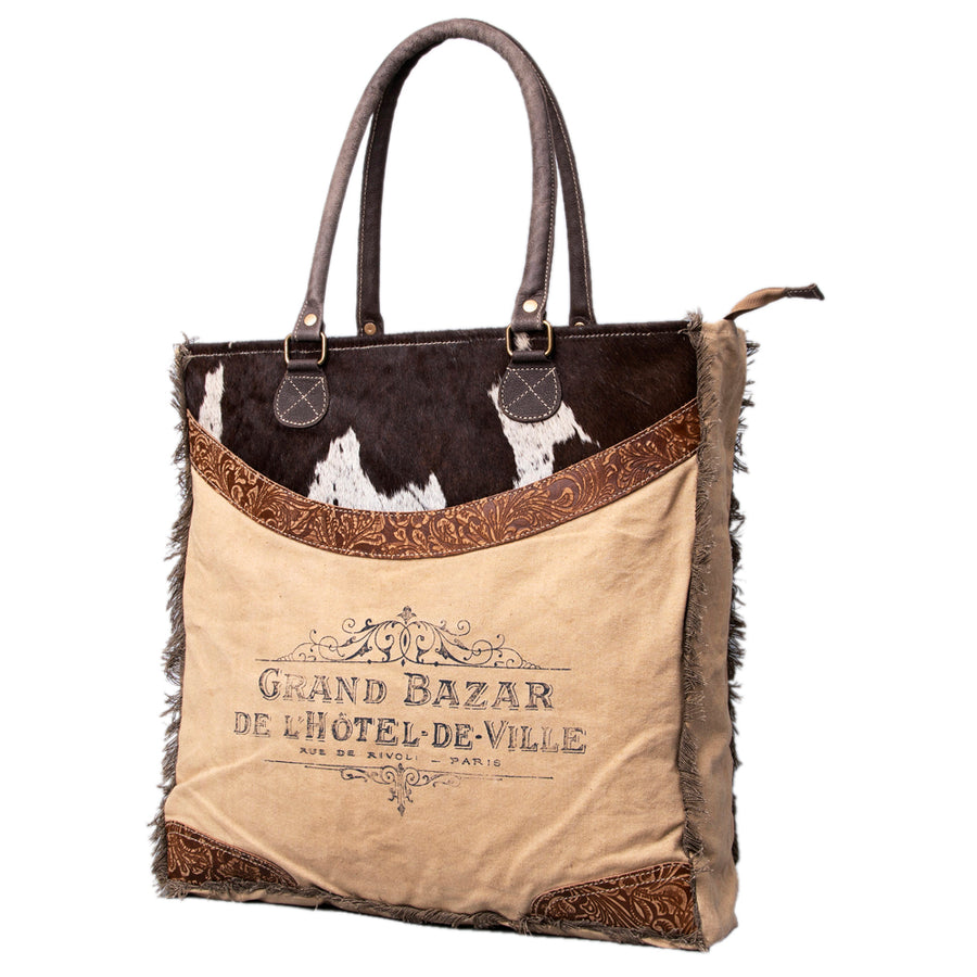 OHLAY KB518 TOTE Upcycled Canvas Hair-on Genuine Leather women bag by Hilason – Cowboy and equestrian accessories
