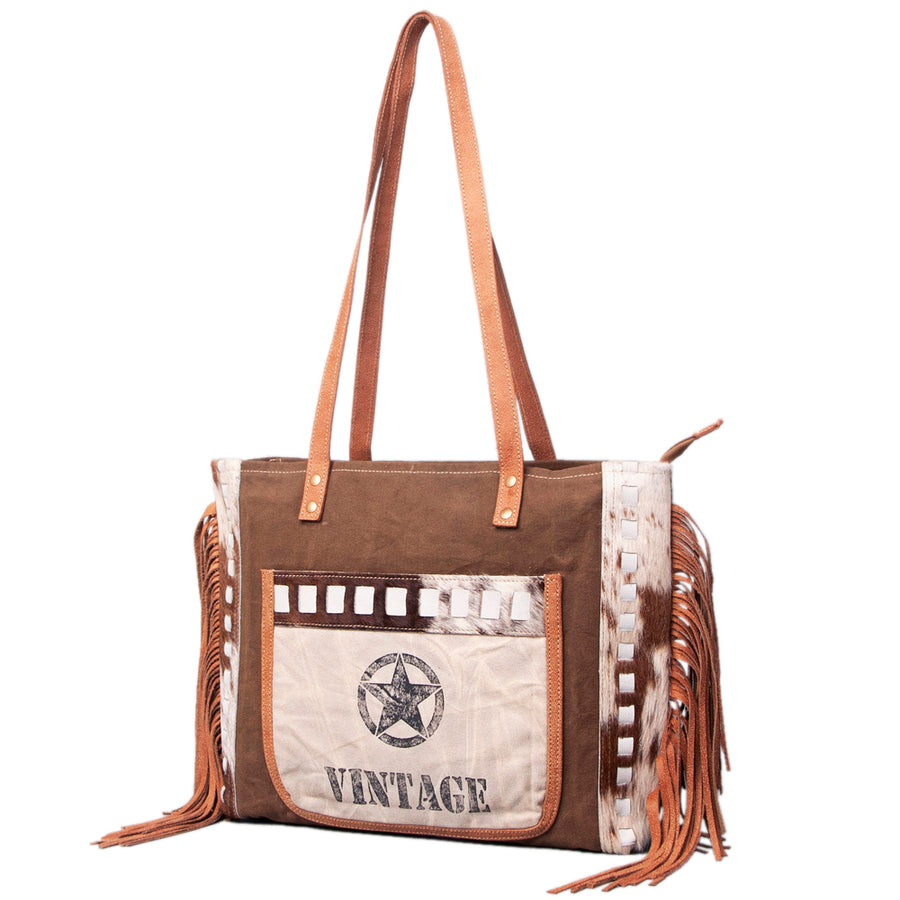OHLAY KB519 TOTE Upcycled Canvas Hair-on Genuine Leather women bag by Hilason – Cowboy and equestrian accessories