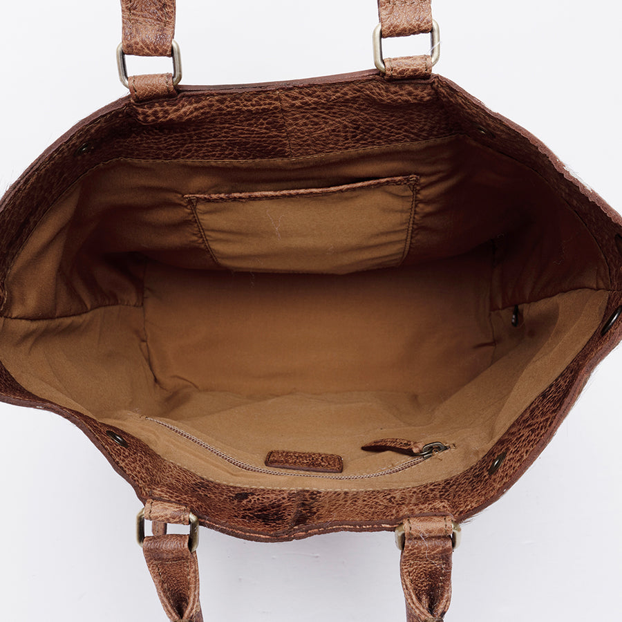 American Darling Tote Bag, Hand-Tooled Floral Western Leather Purse with Turquoise Stone, 12in (H) X 6.5in (W) X 12in (D)