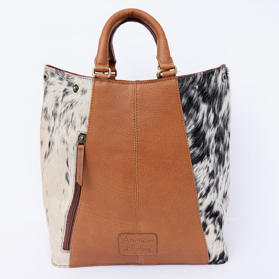 American Darling Tote Bag, Hand-Tooled Floral Western Leather Purse with Turquoise Stone, 12in (H) X 6.5in (W) X 12in (D)