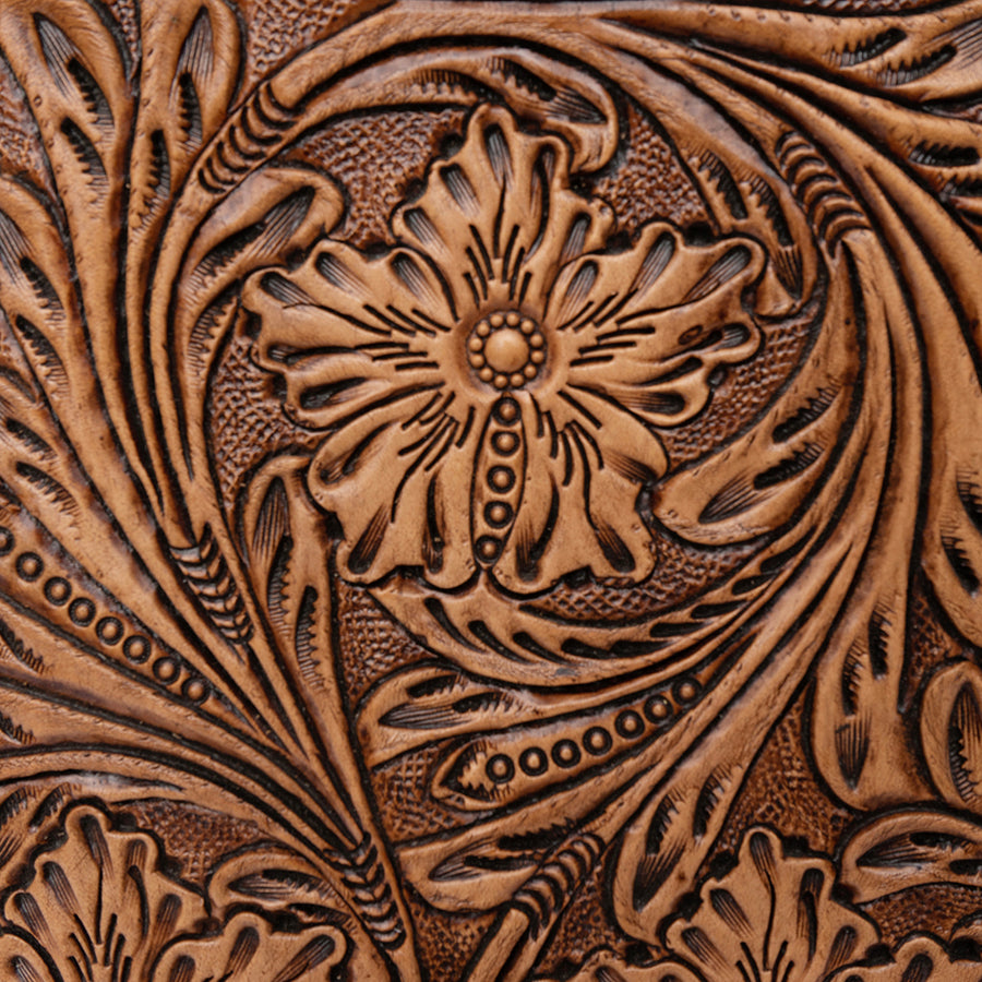 American Darling Tote Bag, Hand-Tooled Floral Western Leather Purse with Turquoise Stone, 12in (H) X 6.5in (W) X 12in (D)