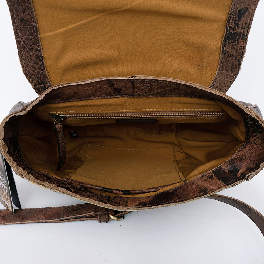 American Darling Cross body Bag, Hand-Tooled Floral Western Leather Purse, Hair-On Cowhide, 9in (H) X 3in (W) X 10in (D)