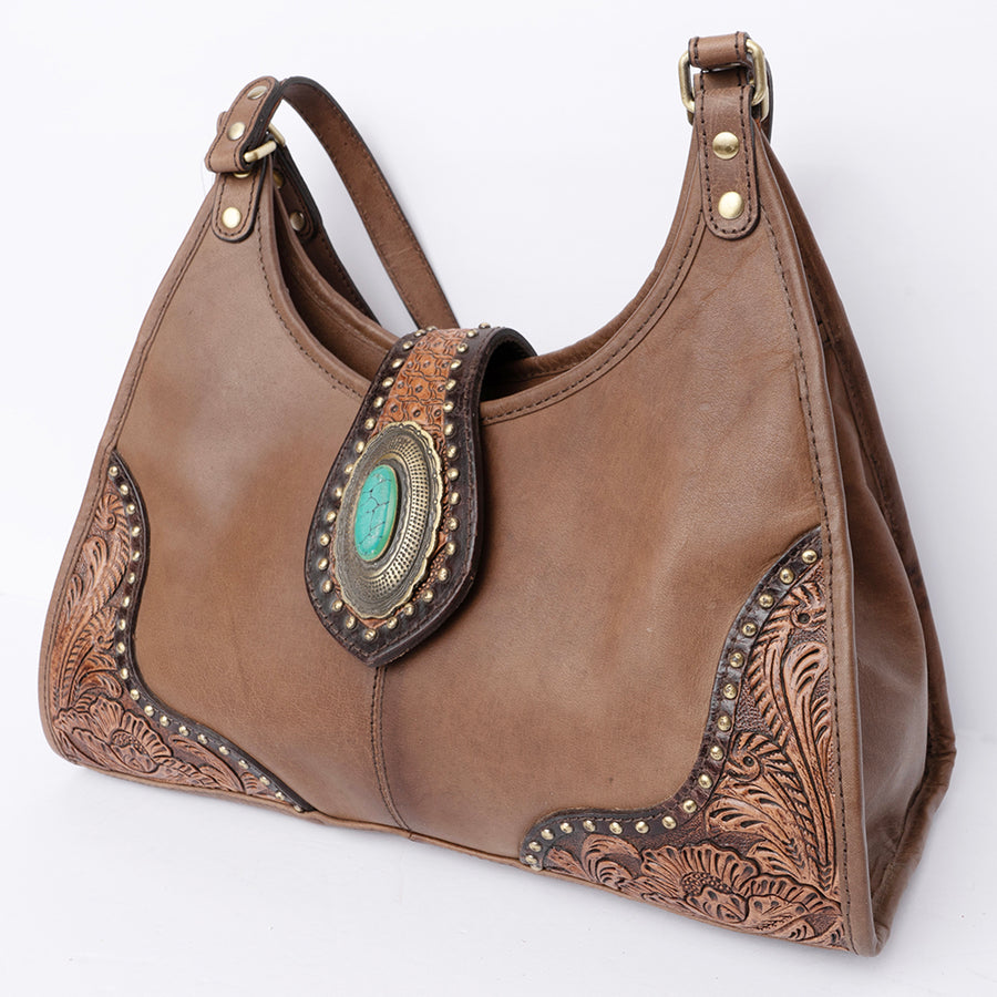 American Darling Western Hand-Tooled Hobo Bag - Genuine Leather Purse with Turquoise - Uhorse